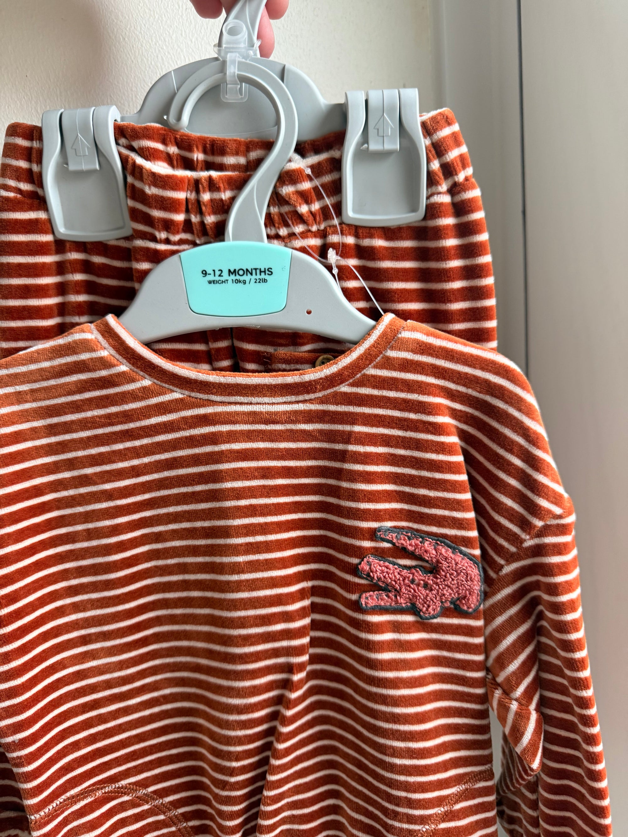 NEW Ex M*S Crocodile Velour Outfit - Baby Boys 9 - 12 Months - Little Ones Preloved. Second Hand Children's & Preloved Baby, Kids, Girls & Boys Clothes. UK online