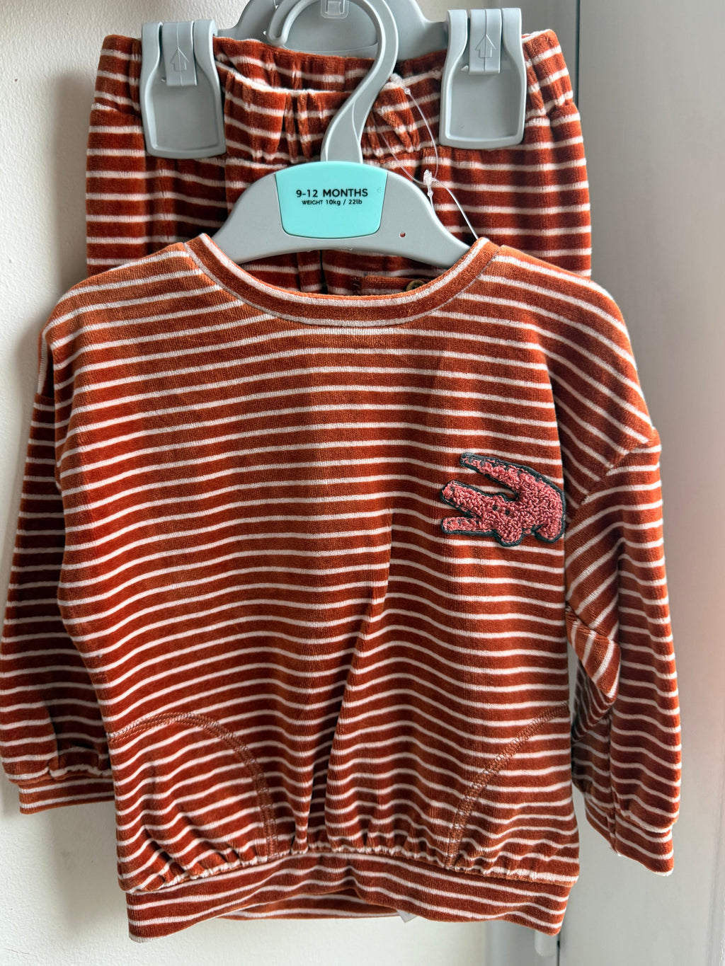 NEW Ex M*S Crocodile Velour Outfit - Baby Boys 9 - 12 Months - Little Ones Preloved. Second Hand Children's & Preloved Baby, Kids, Girls & Boys Clothes. UK online
