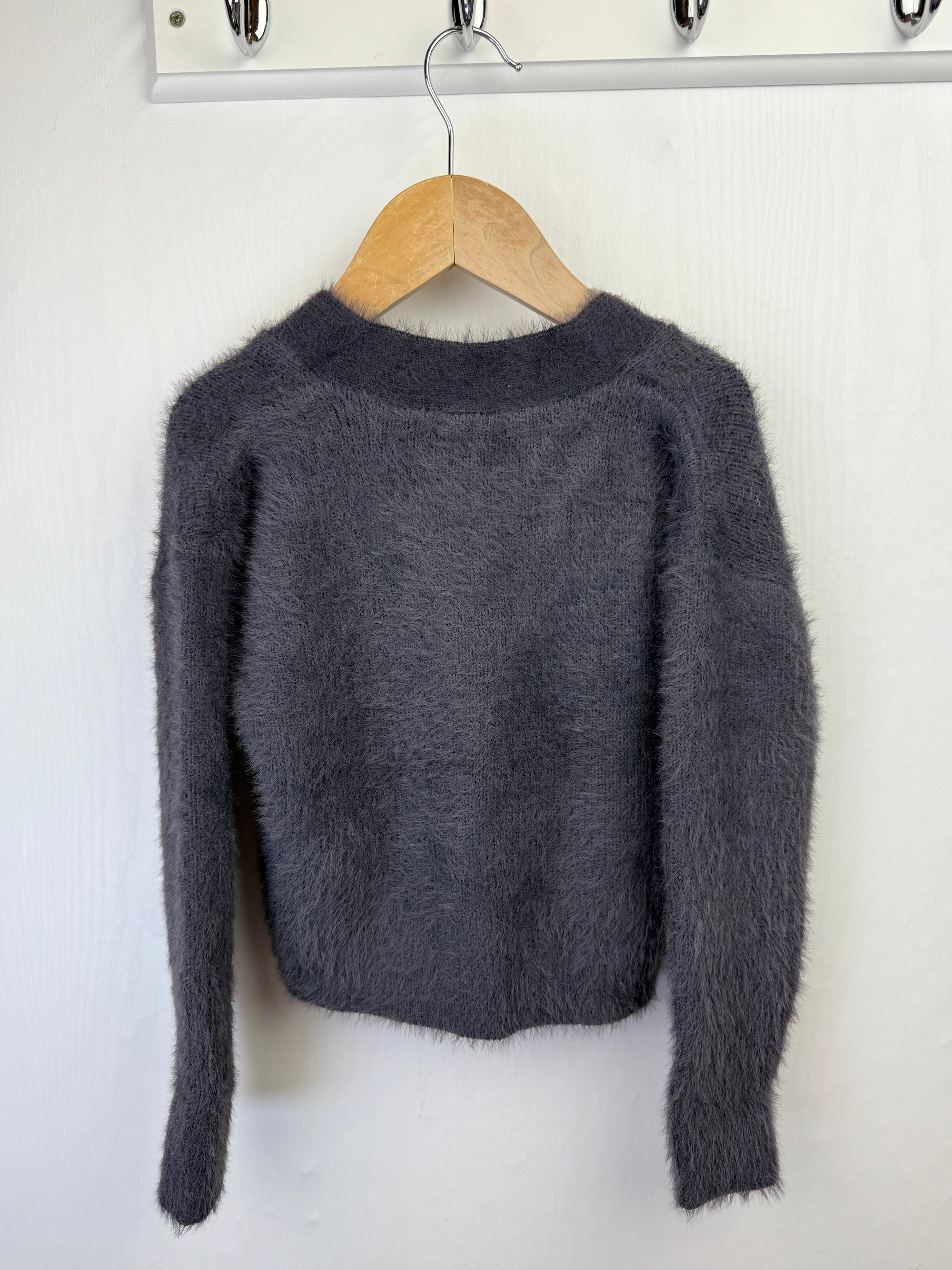 NEW Ex N*xt Charcoal Fluffy Cropped Cardigan - Little Ones Preloved. Second Hand Children's & Preloved Baby, Kids, Girls & Boys Clothes. UK online