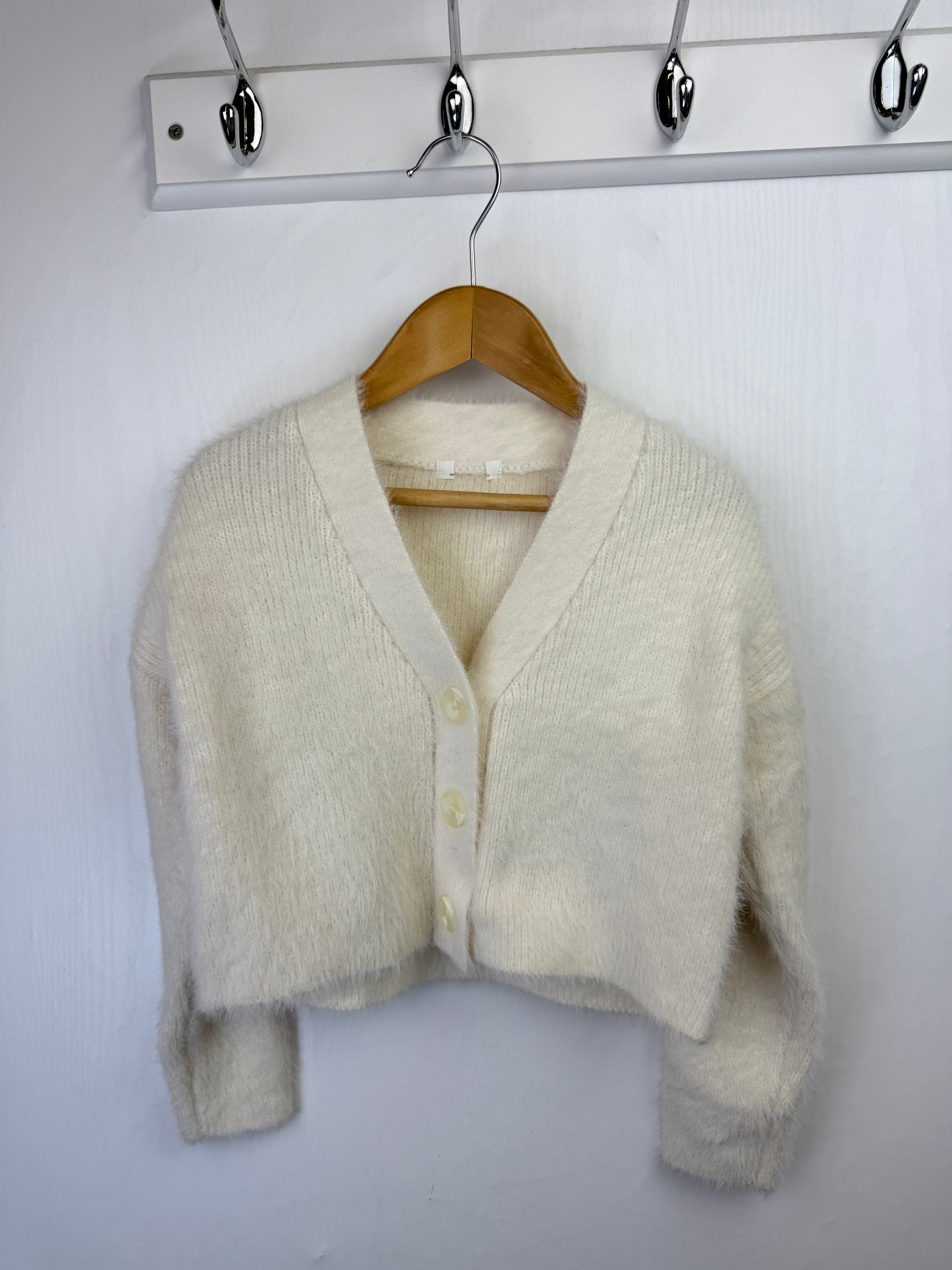 NEW Ex N*xt Cream Cropped Fluffy Cardigan - Little Ones Preloved. Second Hand Children's & Preloved Baby, Kids, Girls & Boys Clothes. UK online
