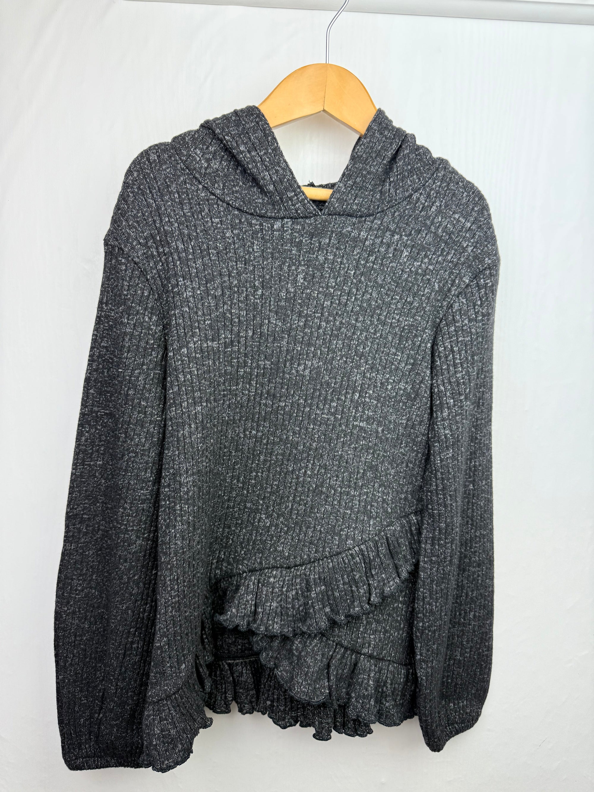 NEW Ex - Store Grey Ribbed Ruffle Hoodie - Girls 5 - 14 Years - Little Ones Preloved. Second Hand Children's & Preloved Baby, Kids, Girls & Boys Clothes. UK online